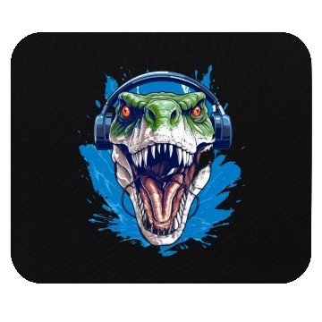 Discover Cool Dinosaur with Headphones for a Dino Fan Mouse Pads