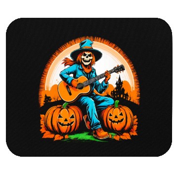Discover Happy Halloween scarecrow plays guitar Mouse Pads