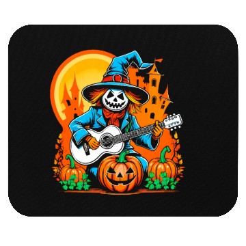 Discover Happy Halloween scarecrow plays guitar Mouse Pads