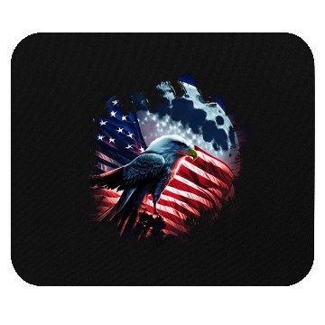Discover America eagle under Moon with American Flag Mouse Pads