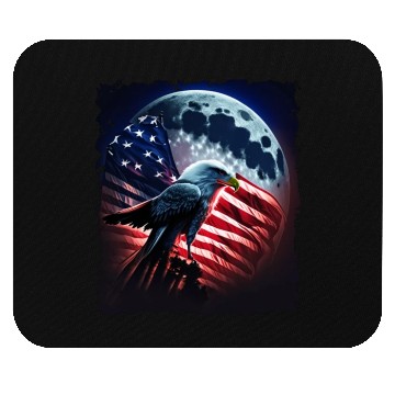 Discover America eagle under Moon with American Flag Mouse Pads