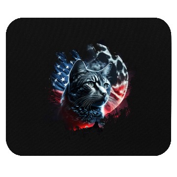 Discover America cat under Moon with American Flag Mouse Pads