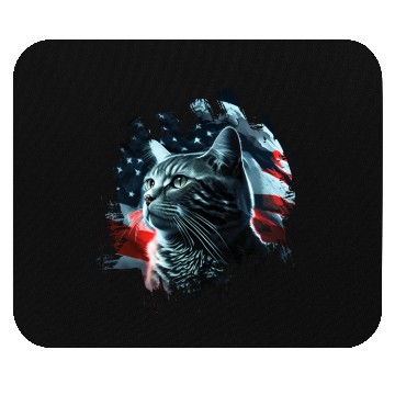 Discover America cat under Moon with American Flag Mouse Pads