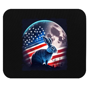 Discover America rabbit under Moon with American Flag Mouse Pads