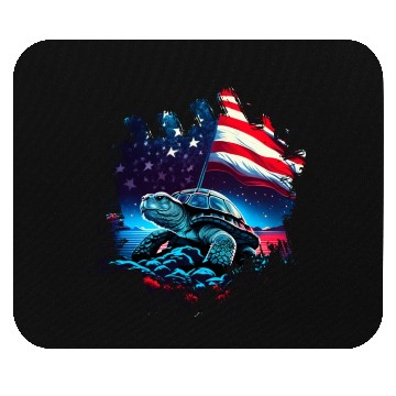 Discover America turtle under Moon with American Flag Mouse Pads