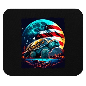 Discover America turtle under Moon with American Flag Mouse Pads