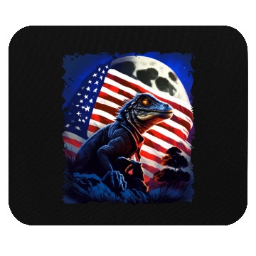 Discover America lizard under Moon with American Flag Mouse Pads