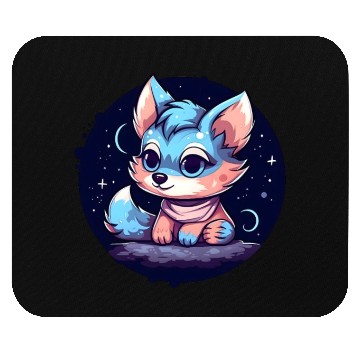 Discover Digital Art Fox Sitting on Rock Crescent Moon Mouse Pads