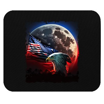 Discover America eagle under Moon with American Flag Mouse Pads
