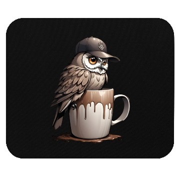 Discover Cute owl with coffee and cap Mouse Pads
