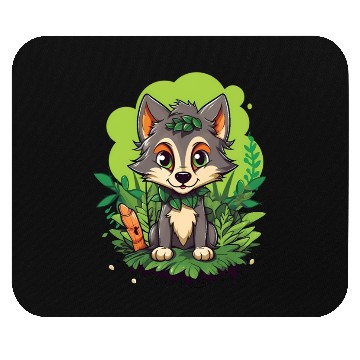 Discover Digital Art Wolf Puppy Wearing Blue Wig Sitting Mouse Pads