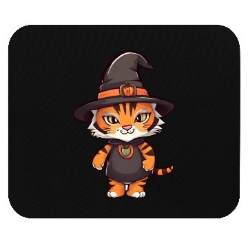 Discover Cute Halloween tiger with a witch hat. Mouse Pads