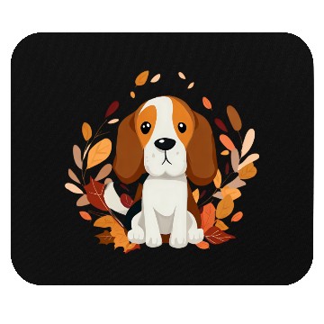 Discover Beagle dog with autumn leaves Mouse Pads