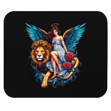 Discover Pretty angel on lion with flowers Mouse Pads