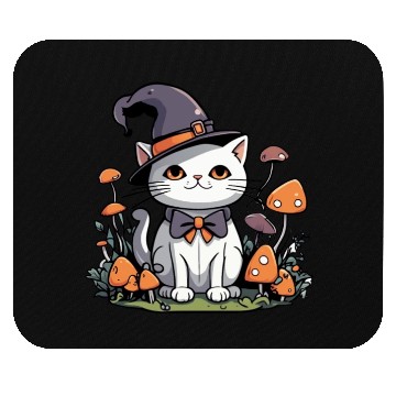 Discover Whimsical Witch Cat with Mushrooms Mouse Pads