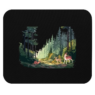 Discover Forrest Background with Deer and Weasel Mouse Pads