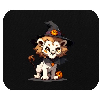 Discover Cute Halloween lion with a witch hat. Mouse Pads