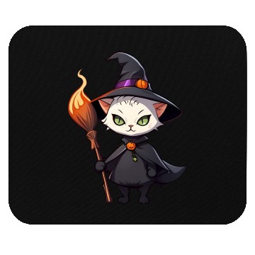 Discover Cute Halloween cat with a witch hat. Mouse Pads