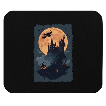 Discover Witch flying into the castle Mouse Pads