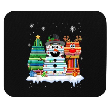 Discover Christmas Tree Snowman Reindeer Book Stack Mouse Pads