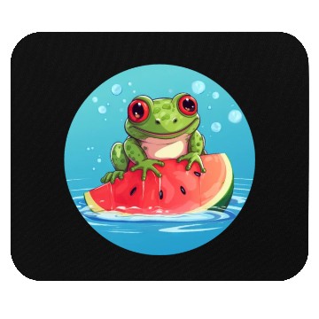 Discover Frog on watermelon in the sea Mouse Pads