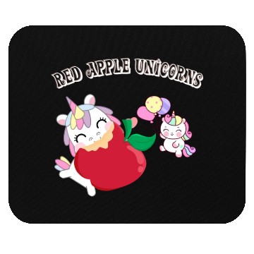 Discover Funny Unicorn Hungry Eat a Red Apple Day Mouse Pads