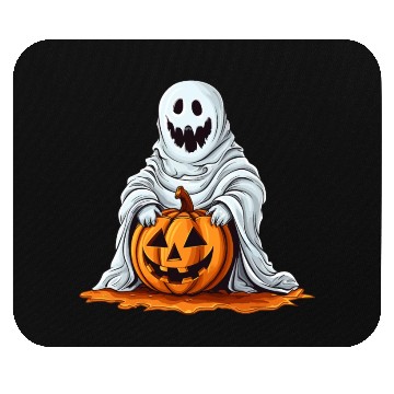 Discover Funny Halloween Pumpkin With Cute Ghost Mouse Pads
