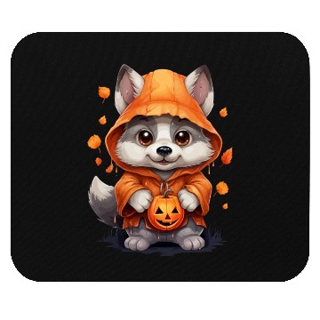 Discover Cute Halloween Wolf With Pumpkin Lanterns Mouse Pads