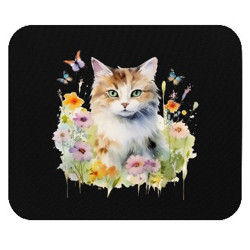 Discover CAT Watercolor Flowers Butterflies Mouse Pads