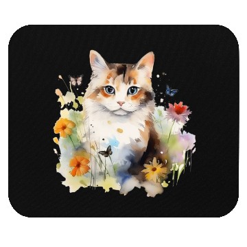 Discover Watercolor Cat Flowers & Butterflies Mouse Pads