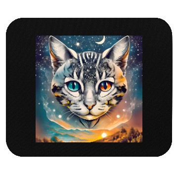 Discover Cat With Two Different Color Eyes Fantasy Art Mouse Pads