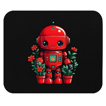 Discover Flower Red Robot Mouse Pads