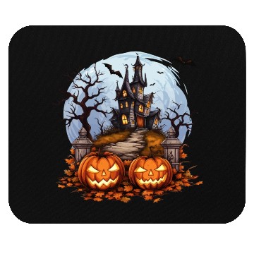 Discover Spooky Haunted House Halloween Pumpkin Bat Mouse Pads