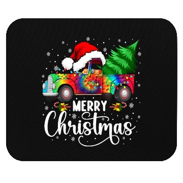 Discover Merry Christmas Truck Tree Santa Hat Lights Mouse Pads