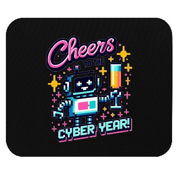 Discover Retro Robot New Year's Toast - Cyber Champagne Fun Mouse Pads
