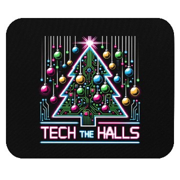 Discover Tech the Halls - Christmas Tree in 8-bit Neon Mouse Pads
