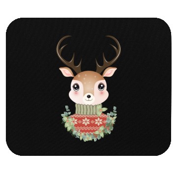 Discover cute deer with sweater and Christmas wreath Mouse Pads