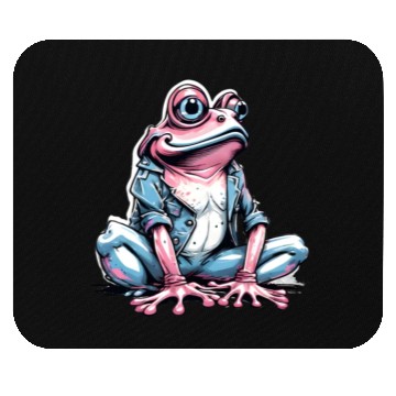Discover Cute pink frog with denim Mouse Pads