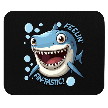 Discover Funny Happy Cartoon Shark Feelin Fin-Tastic Mouse Pads