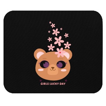 Discover Teddy bear face with flower Mouse Pads