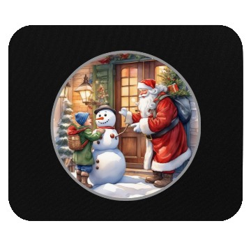 Discover Santa Claus and a snowman distributes gifts. Mouse Pads
