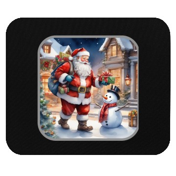 Discover Santa Claus and a snowman distributes gifts. Mouse Pads