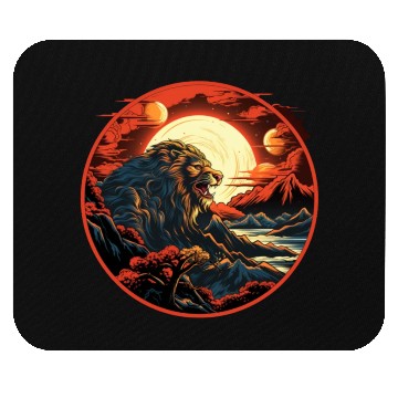 Discover Red Japanese Style Mountain Lion Art Mouse Pads
