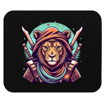 Discover Artistic lion ninja warrior Mouse Pads
