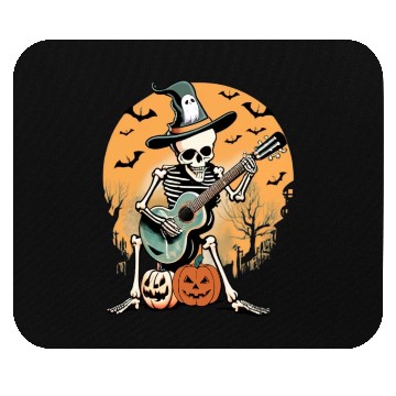 Discover Spooky Serenade: Halloween Skeleton Playing Guitar Mouse Pads