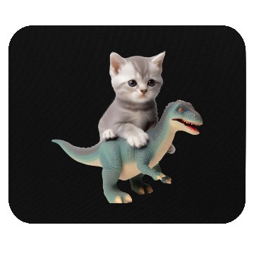 Discover Cute kitten rides on T-rex Mouse Pads