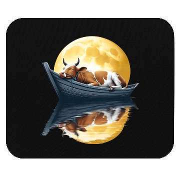 Discover Sleeping cow in boat under the moon Mouse Pads