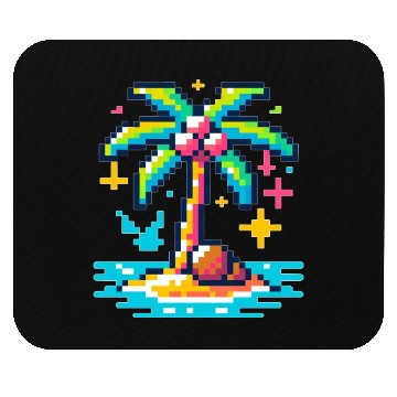 Discover Digital Beach Getaway: Pixel Palm Paradise Mouse Pads