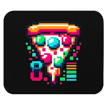 Discover Futuristic Pixel Pizza: Neon-Topped Delight Mouse Pads