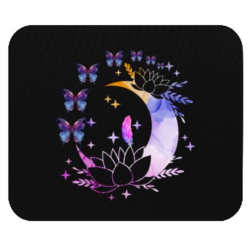 Discover Celestial Serenity Moon, Lotus, Feather, butterfly Mouse Pads
